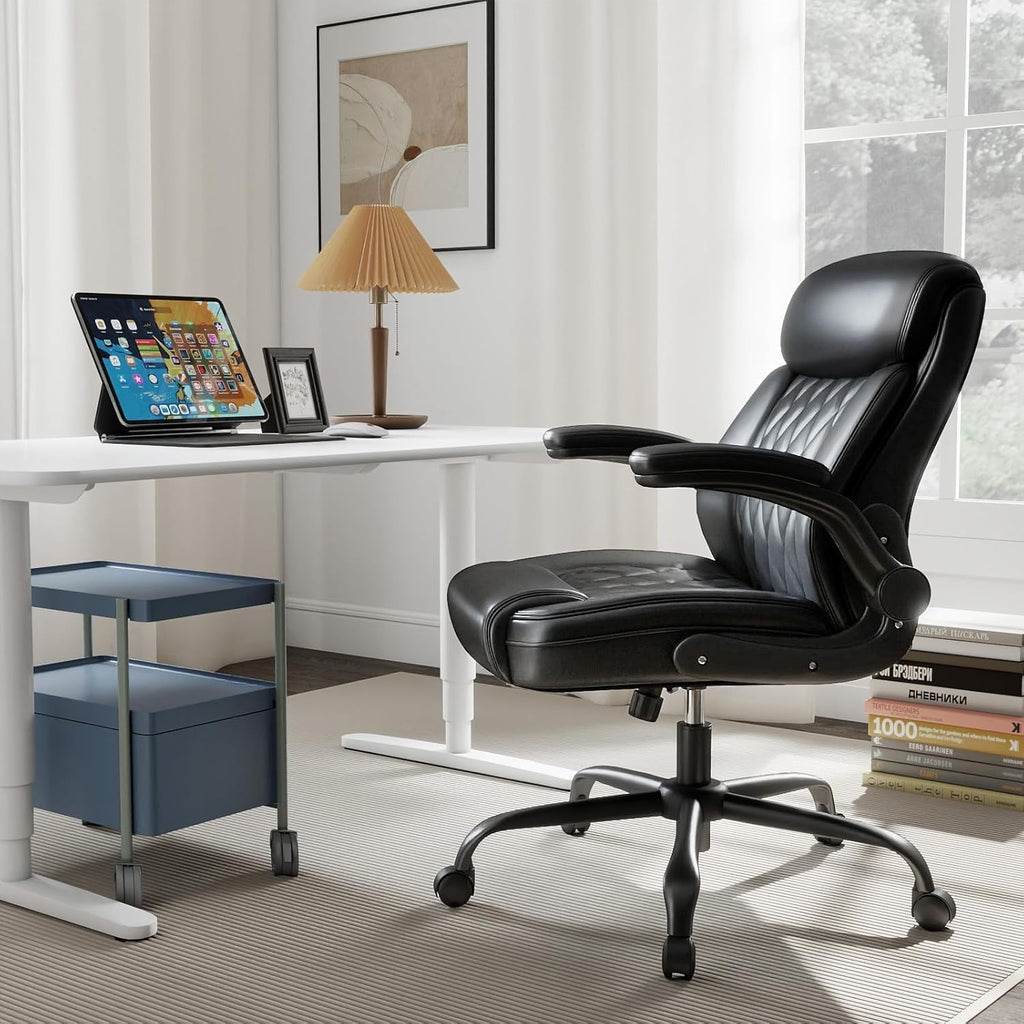 AnyGod Ergonomic Mid-Back Desk Chairs Comfy for Home Office with Flip-up Armrests, Lumbar Support, Adjustable Height and Swivel Rolling Wheels