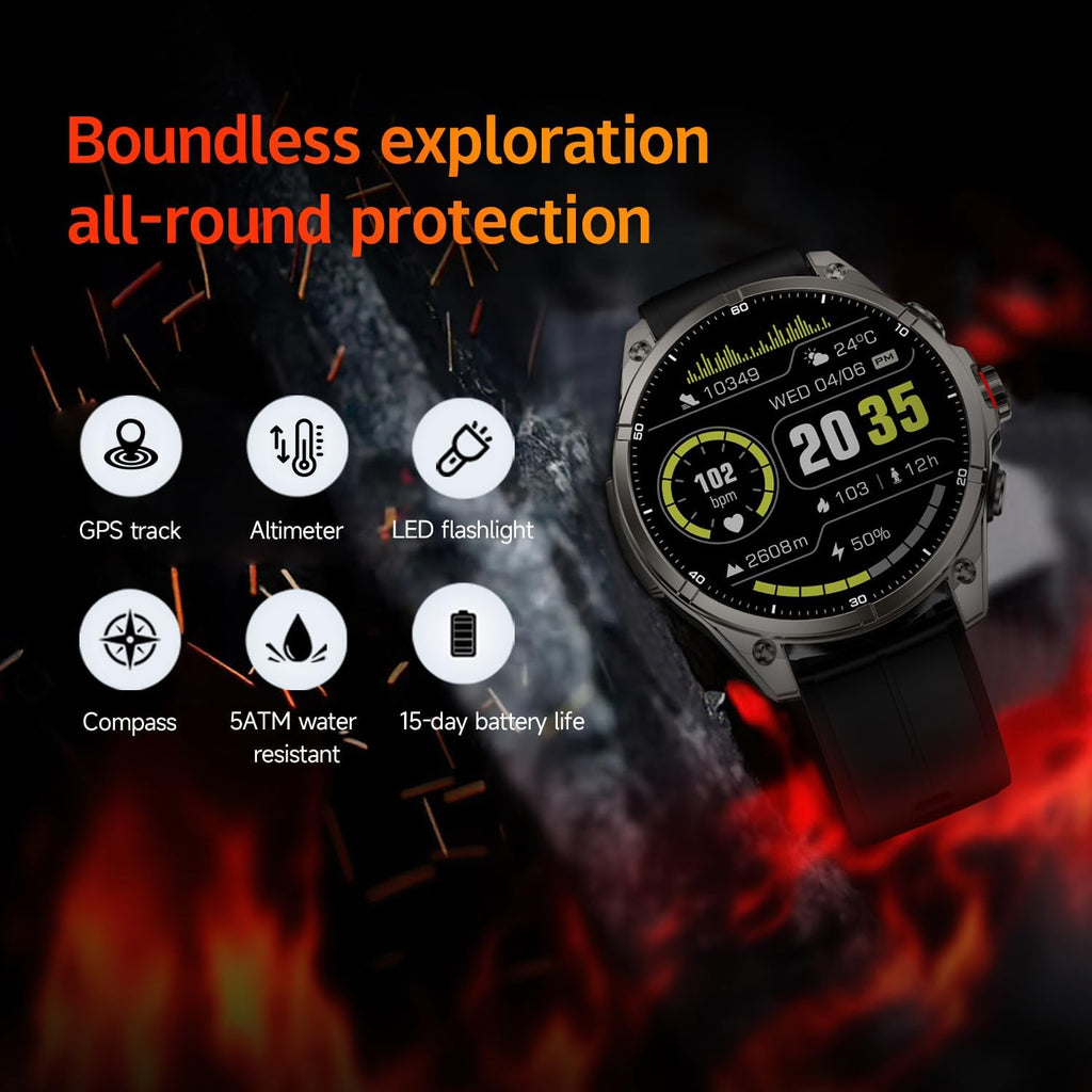 GPS Smart Watch for Men, 6 Satellite Positioning Rugged Outdoor for Running, 730 mAh Long Battery Life, 5ATM Waterproof Compass/Altimeter with Answer/Make Call Compatible for Android iOS