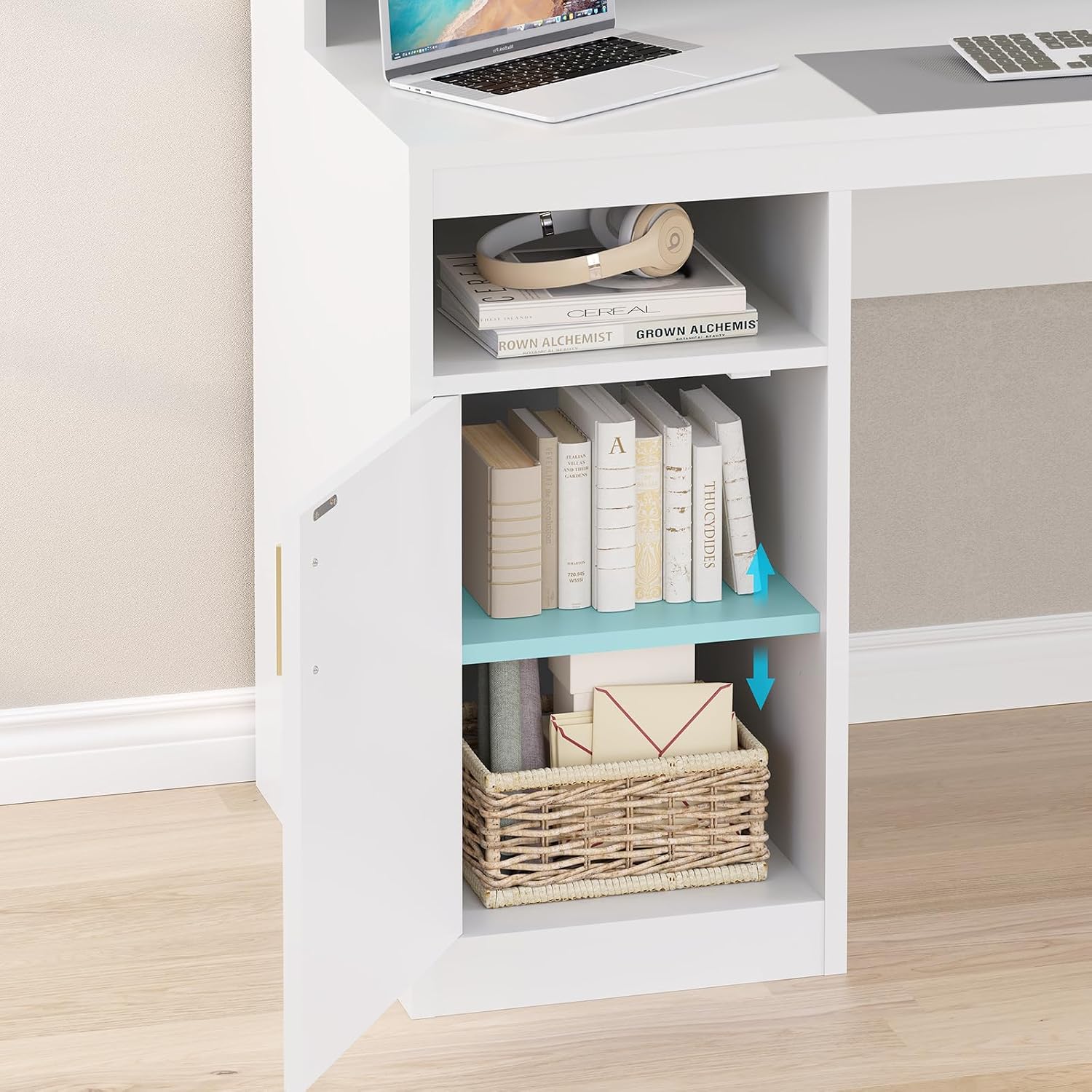 YOMILUVE Computer Desk with 3 Drawer & Storage Shelves, Home Office Desk with File Drawer & Cabinet, Writing Study Table with Long Monitor Stand & Printer Shelf, Executive Desk, White