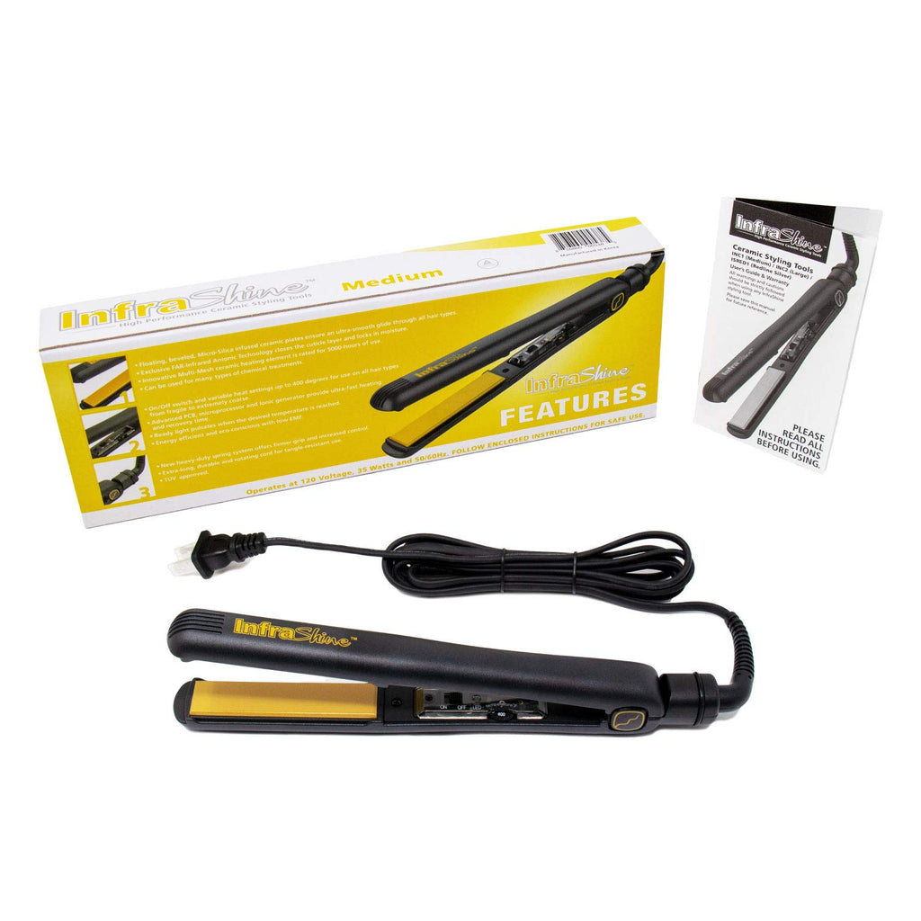 Original Medium Flat Iron, 1 inch, Black - Ceramic Floating Plates for Smooth, Shiny, Frizz-Free Hair - 1 Year Warranty, Made in Korea