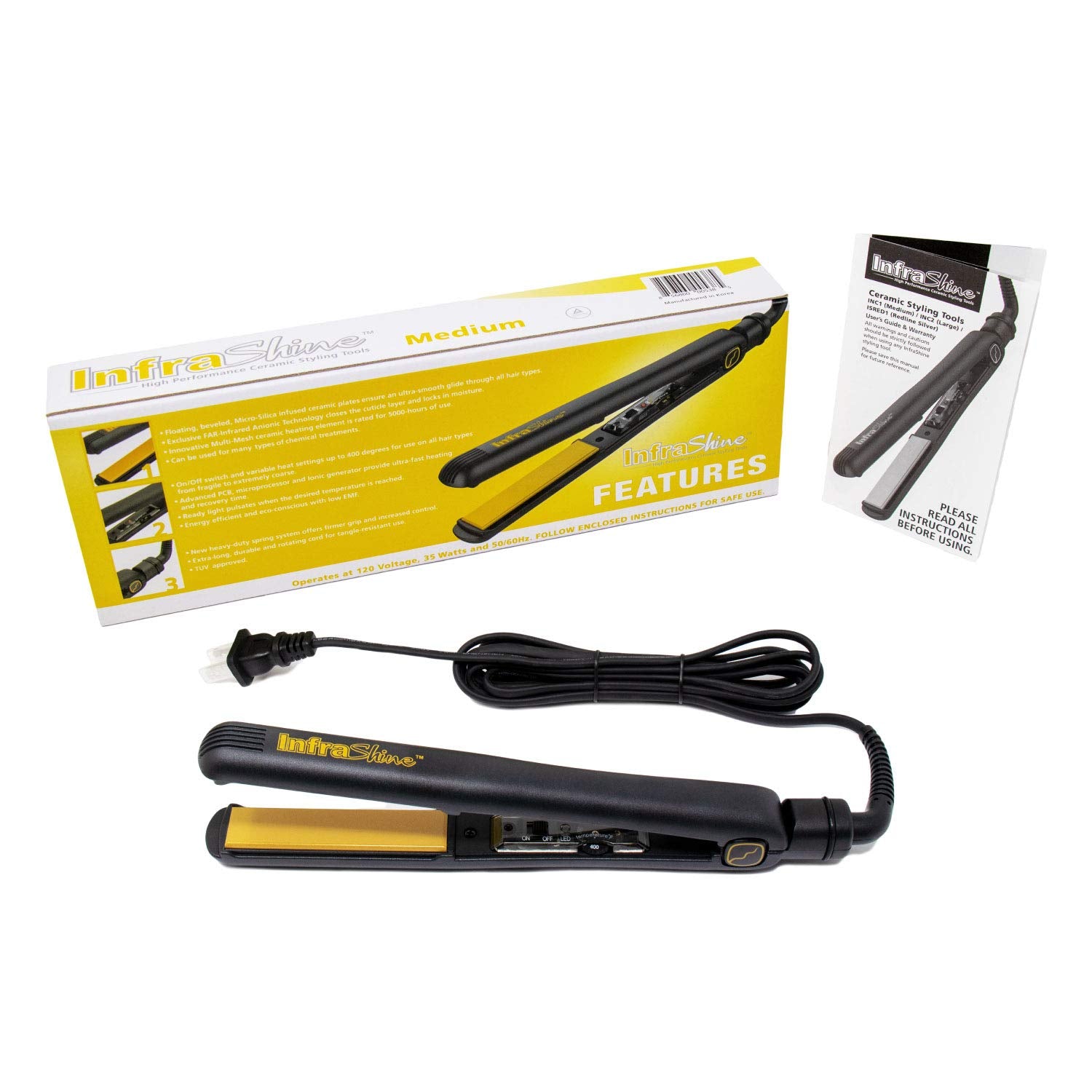 Original Medium Flat Iron, 1 inch, Black - Ceramic Floating Plates for Smooth, Shiny, Frizz-Free Hair - 1 Year Warranty, Made in Korea