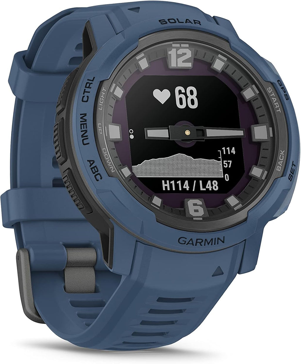 Garmin Instinct Crossover Solar, Rugged Hybrid Multisport GPS Smartwatch, Tidal Blue | Heart Rate Monitor, Analog Hands, Digital Display, Up to 28 Day Battery Life w/Signature Series Charging Bundle