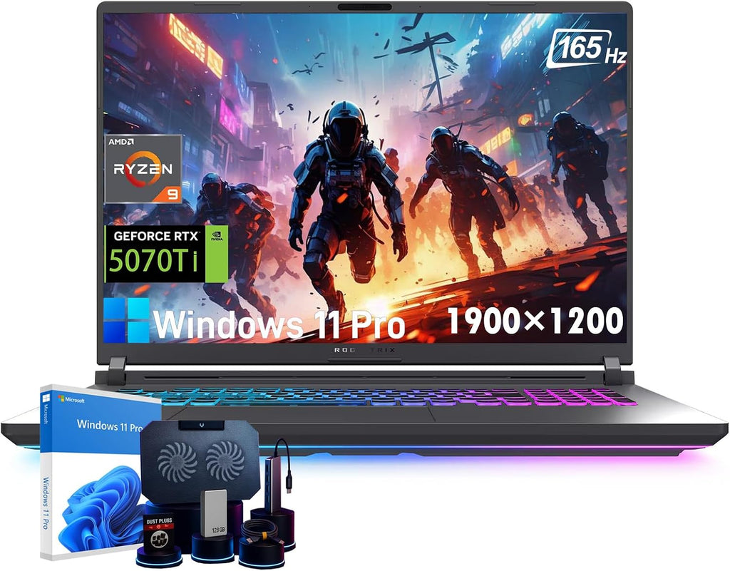 ASUS ROG Strix G16 Gaming Laptop - NVIDIA GeForce RTX 5070 Ti, AMD Ryzen 9 8940HX (Up to 5.3 GHz), 16' 165Hz WUXGA Display, WiFi 6E, RGB Backlit KB, Win11 Pro, 32GB DDR5 RAM, 1TB SSD, w/Accessories