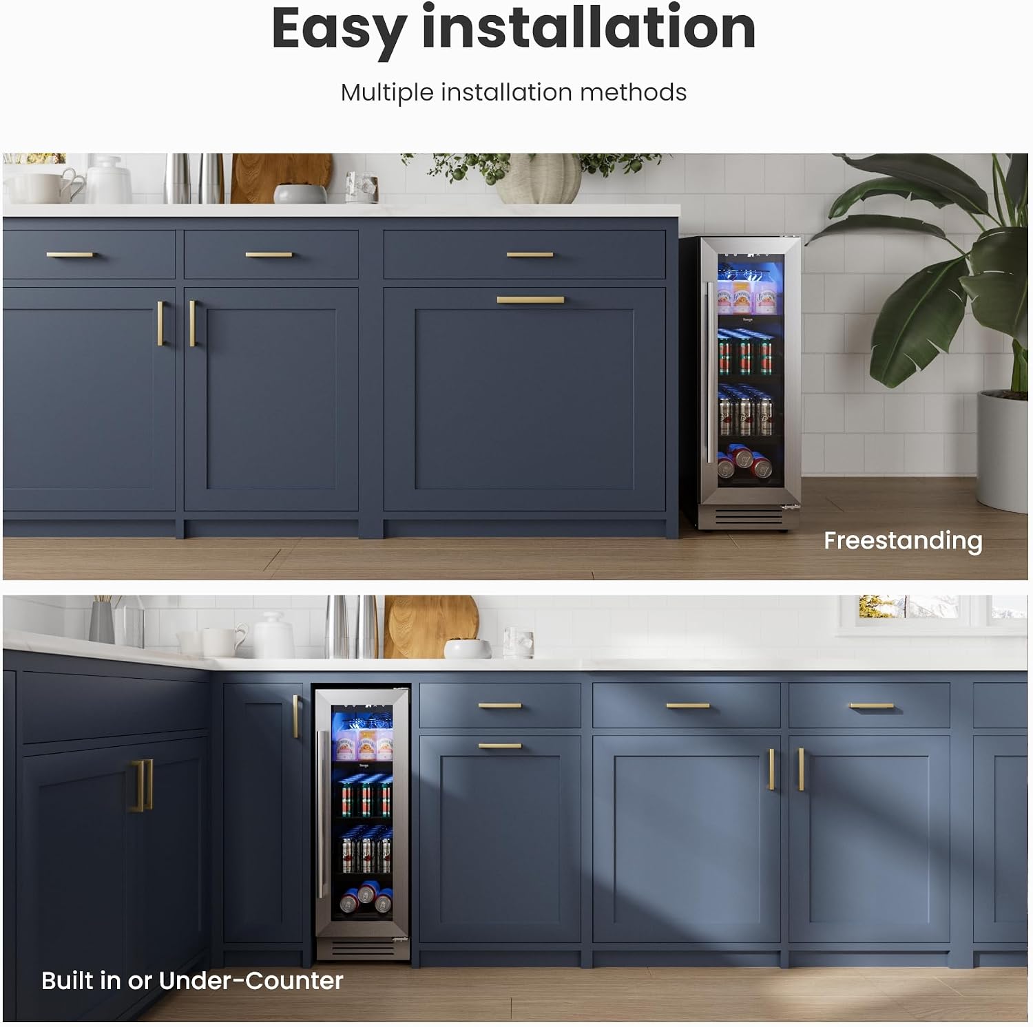 Yeego Beverage Refrigerator & Drink Fridge - 12 inch 60 Cans Beer Cooler Glass Door, 34-54℉ Under Counter Refrigerator Built-in for Drink Soda Wine for Bar Office Bedroom
