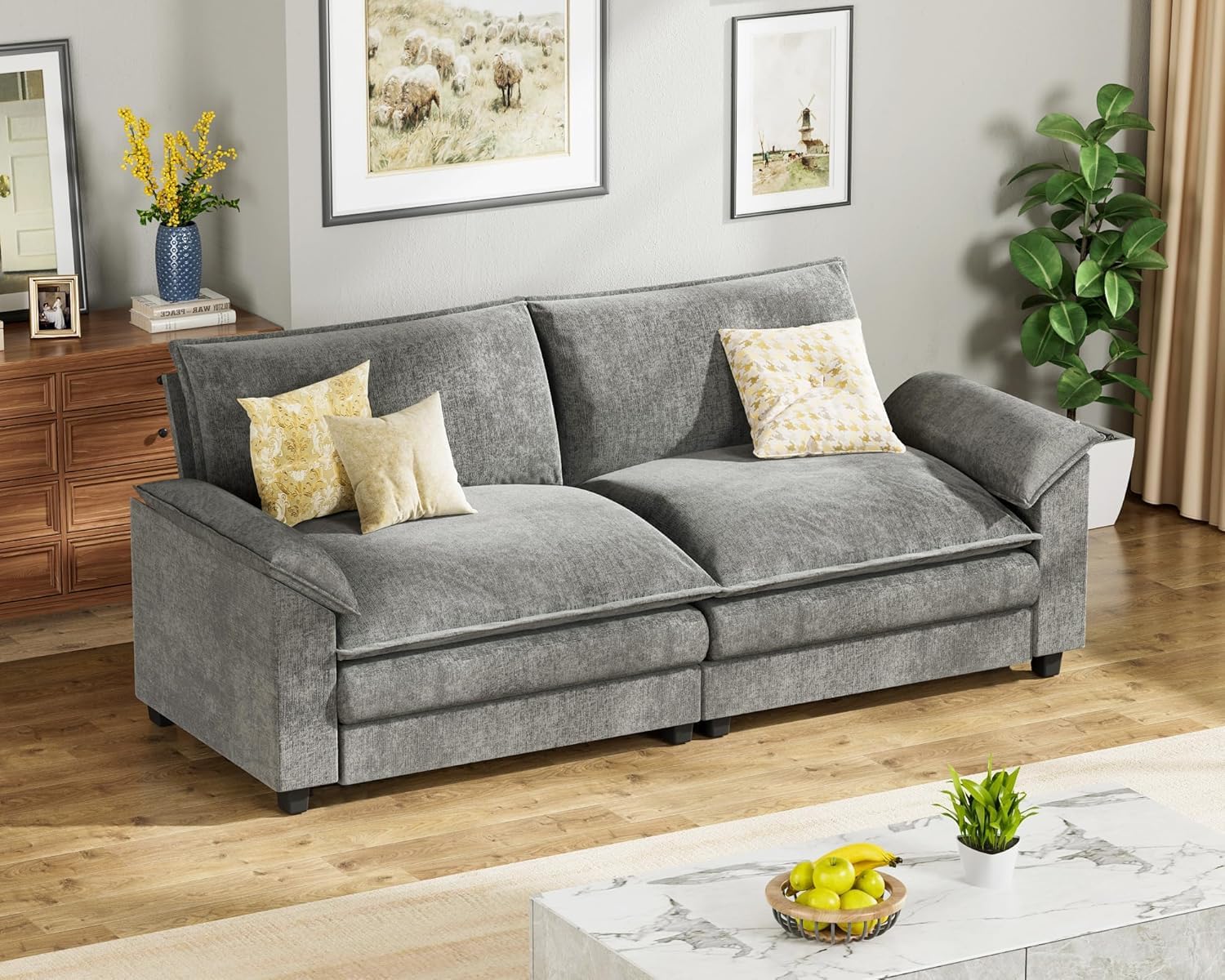 Homall 80' Modular Sectional Sofa, Loveseat Sofa Couch with Double-Layer Cushion, DIY Combination Chenille Deep 2-Seat Cloud Couch for Living Room, Apartment (Bright Grey, Loveseat Sofa)