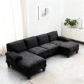 Karl home 111' Sectional Sofa U-Shaped 4-Seat Couch with Chaises Wood Grian Legs Chenille Fabric Upholstered for Living Room, Apartment, Office, Black