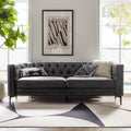 HULALA HOME 84' W Faux Leather Sofa Couch with Metal Legs, Button-Tufted 3-Seater Sofa, Mid Century Modern Contemporary Upholstered Couch for Living Room, Entertainment Area, Apartment,Grey