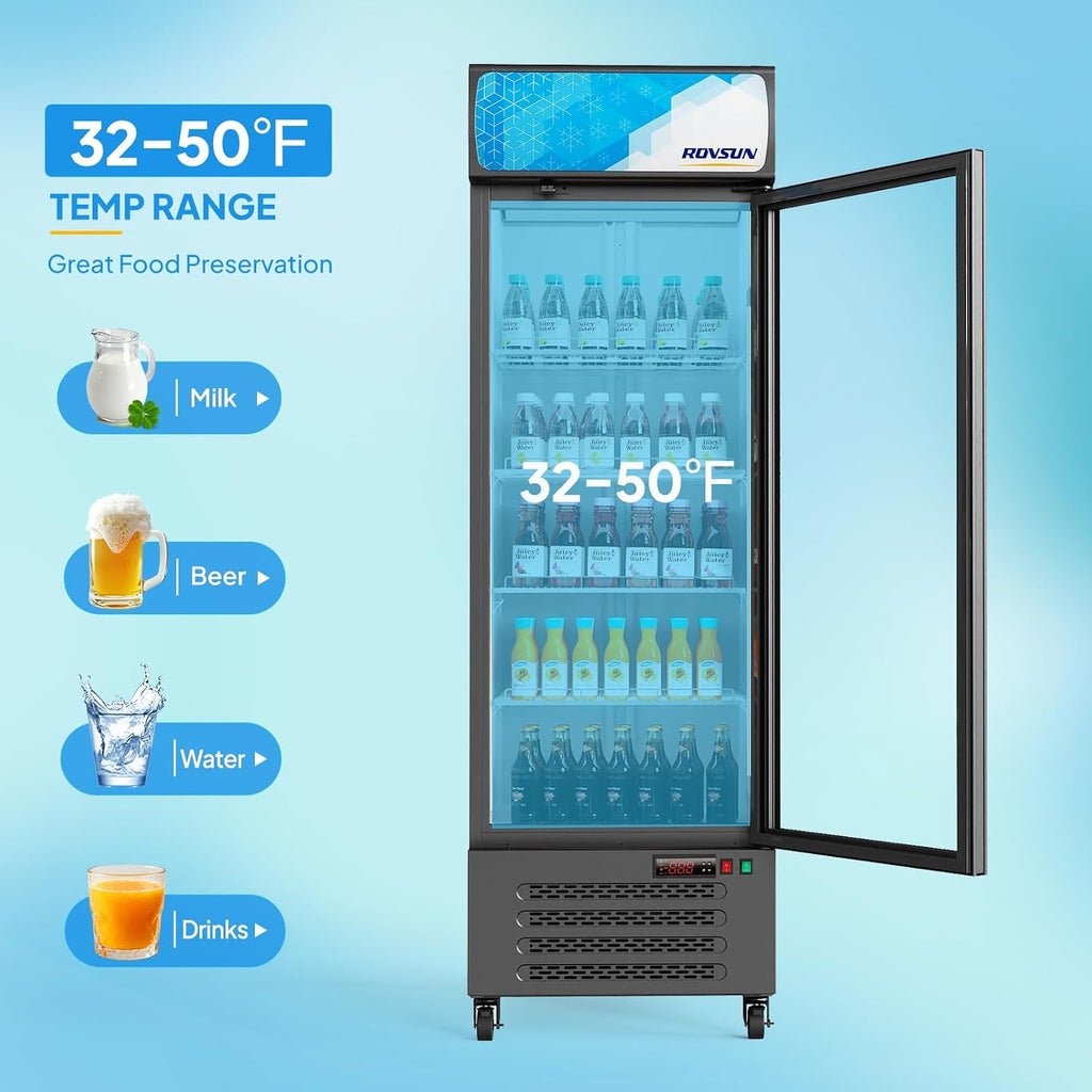 ROVSUN 17 Cu.Ft Commercial Beverage Refrigerator ETL NSF, Slim Merchandiser Refrigerator Display Refrigerator Beverage Cooler Glass Door Fridge w/Adjustable Shelves LED Light for Bar Restaurant Cafe