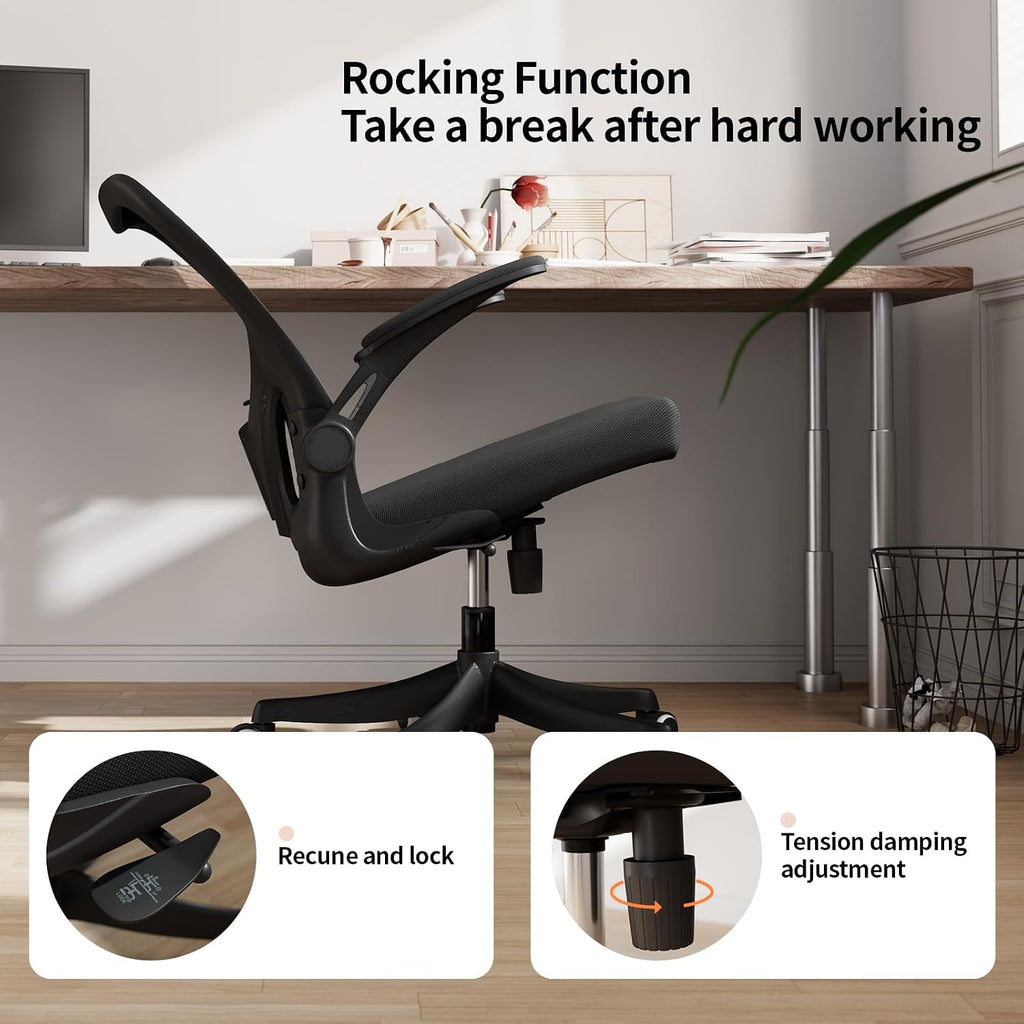 Monhey Office Chair Ergonomic Desk Chair with Lumbar Support&Headrest&Flip-up Arms Height Adjustable Rocking Swivel Computer Chair Multi-Angle from 90° to 125° with 350LBS Capacity