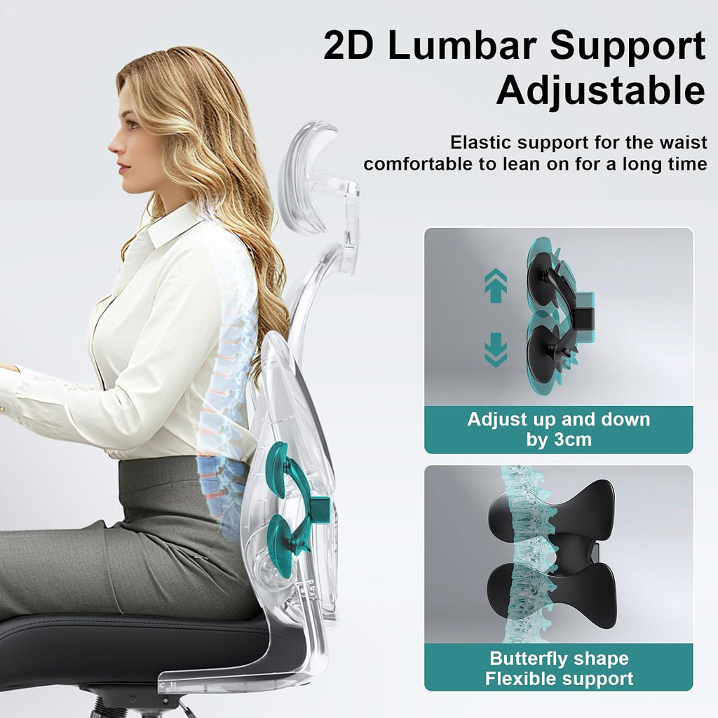 Mesh Office Chair with Adjustable Lumbar Support and Headrest, Ergonomic High Back Task Chair for Home Office, Flip-Up Arms 90-120° Tilt Lock Rolling Swivel Work Chairs(Black6065)
