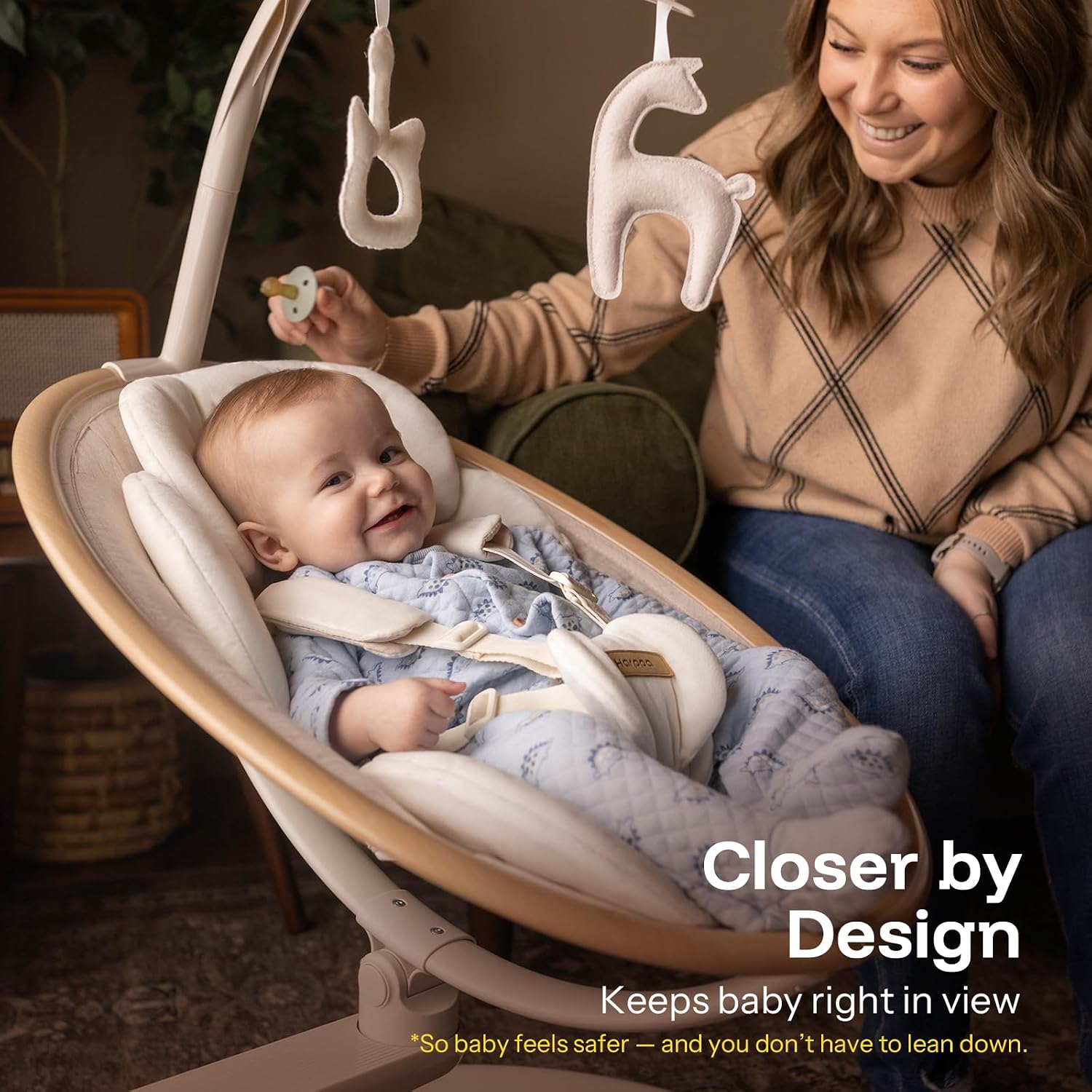 HARPPA Weddell Signature Electric Baby Swings for Infants and Newborns, Eye-Level Baby Swing 5 Speeds and Remote Control 10 Built-in Melodies, 2 Seat Positions & 180° Rotation for Indoor Use,Warm Sand