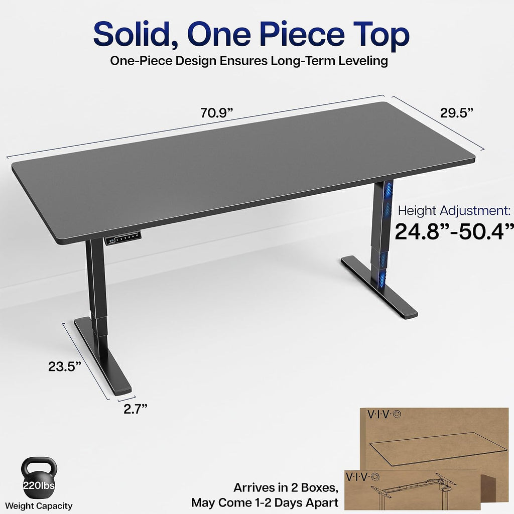 VIVO Electric 71 x 30 in Standing Desk, Touch Screen Adjustment, 220 lb Frame Support, 2E Series, Black Top Black Frame, DESK-KIT-2E71B