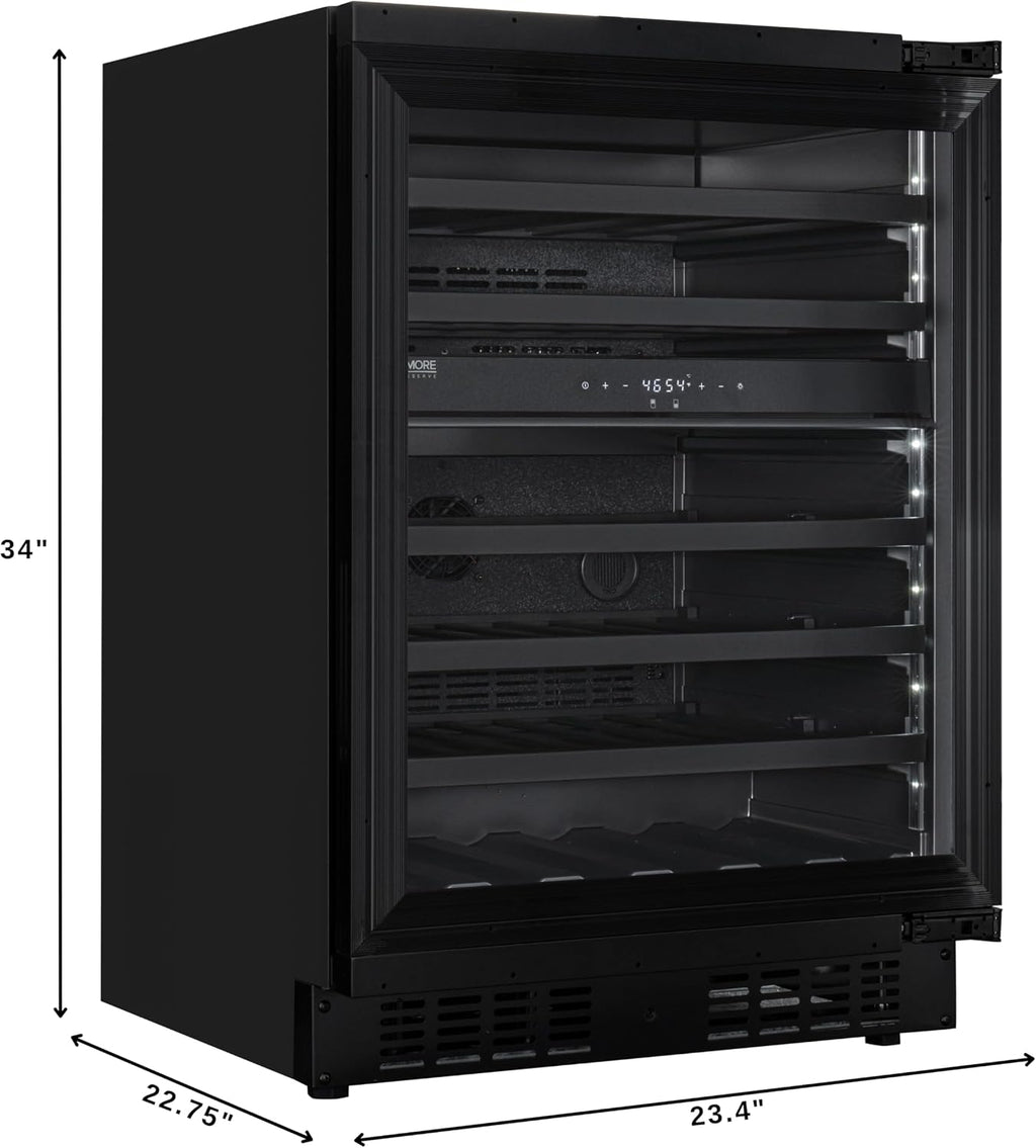 KoolMore Reserve 24 in. Under-Counter Panel Ready Dual Zone Built-in Wine Cooler with Black Shelves and 45 Bottle Capacity in Black (KM-CW46DZ-BPR)
