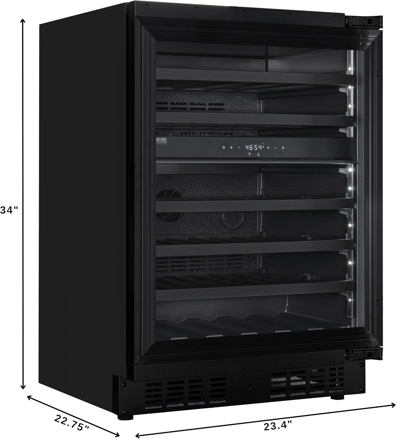 KoolMore Reserve 24 in. Under-Counter Panel Ready Dual Zone Built-in Wine Cooler with Black Shelves and 45 Bottle Capacity in Black (KM-CW46DZ-BPR)