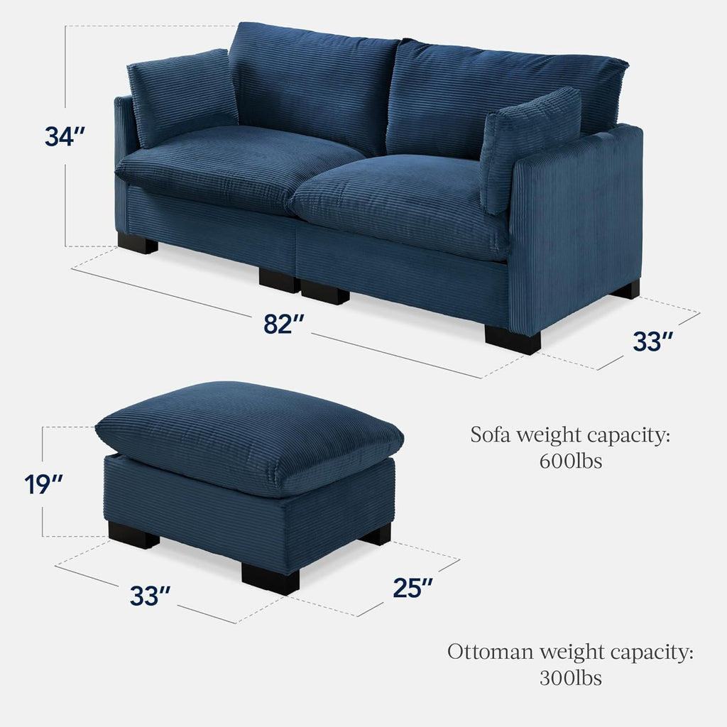 Best Choice Products Modern Loveseat Sofa for Living Room, Corduroy Recliner, Removable Cover, Spring Cushions, Solid Wood Frame, Easy Assembly for Small Spaces, 82in – Stone Blue