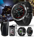 PlayBetter Garmin Descent Mk2 (Stainless Steel/Black) Dive Computer Watch Bundle - Air Integration, Multisport Training Features - Includes Waterproof Dry Bag Set