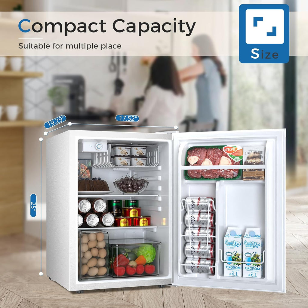 Antarctic Star Mini Compact Refrigerator with Freezer, 2.6 Cu.Ft. Single Door Adjustable Removable Shelves for Apartment/Dorm/Office,WHITE