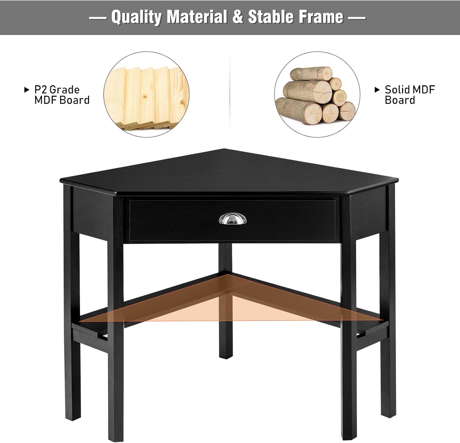 COSTWAY Corner Desk with Drawer for Small Space, Wood Makeup Vanity, Shelves, Office Study Workstation (Black)