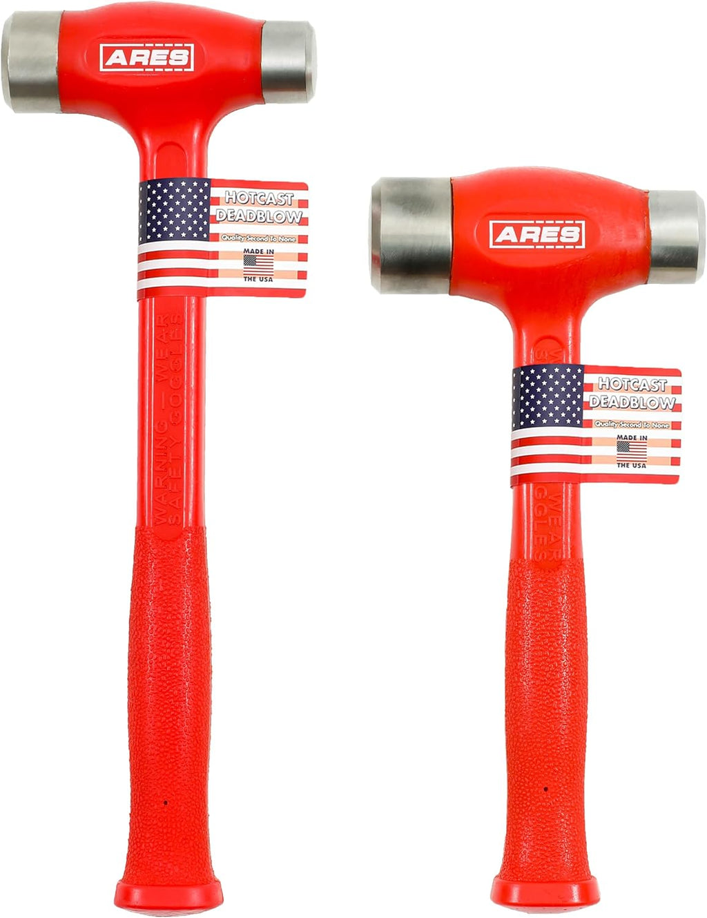ARES 4131033 – 2-Piece Flat Steel Face Deadblow Hammer Set - 36oz and 43oz Hammers - Steel Shot-Filled Head for Greater Accuracy and Striking Force – Flat Steel Ends for Precise, Powerful Force