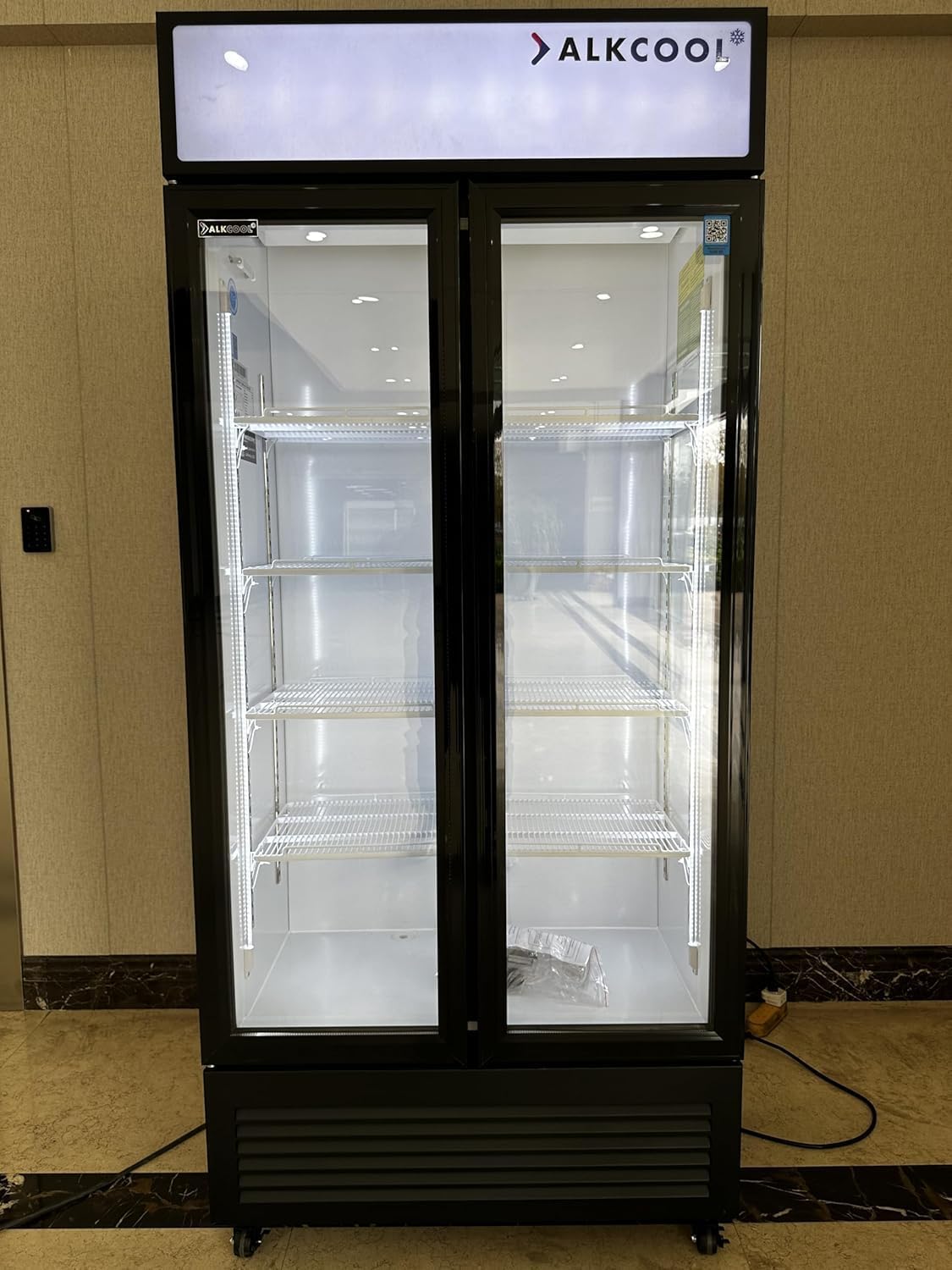 Commercial Beverage Refrigerator Display Fridge,Two Glass Door Drink Cooler with Adjustable Shelves,ETL Approval,45 Cu Ft,47.5' Wide,Wheels Included