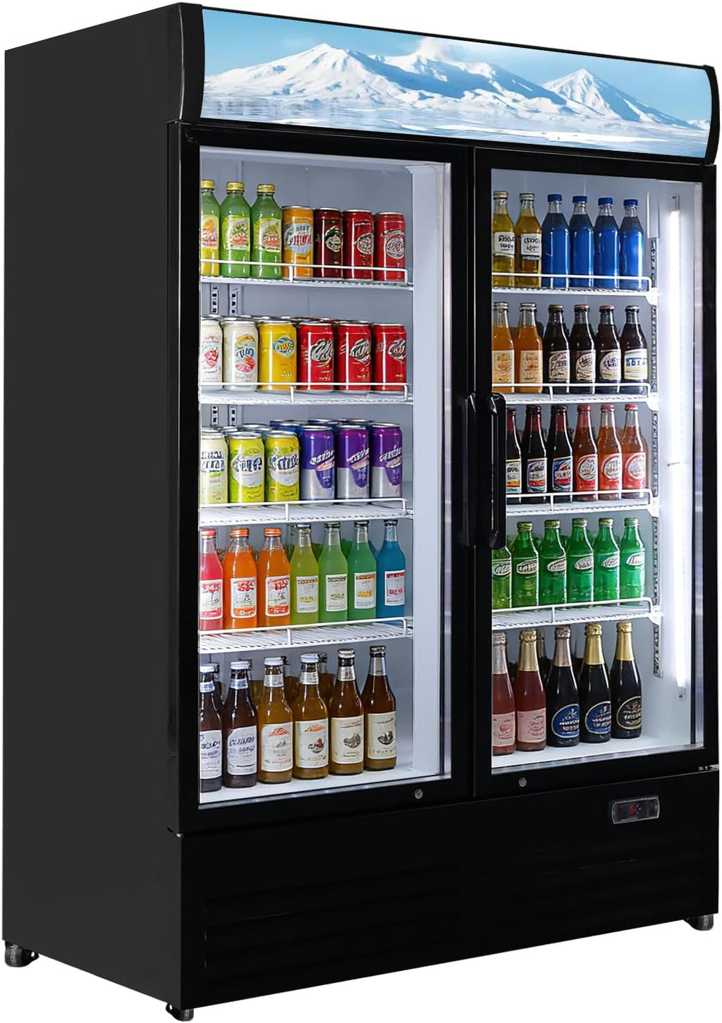 36 Cu Ft Commercial Beverage Refrigerator with 2 Glass Doors - Drink Cooler Merchandiser with LED Light Display, 8 Adjustable Shelves, ETL Approved for Business & Retail, Black