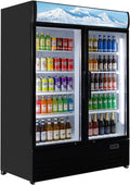 36 Cu Ft Commercial Beverage Refrigerator with 2 Glass Doors - Drink Cooler Merchandiser with LED Light Display, 8 Adjustable Shelves, ETL Approved for Business & Retail, Black