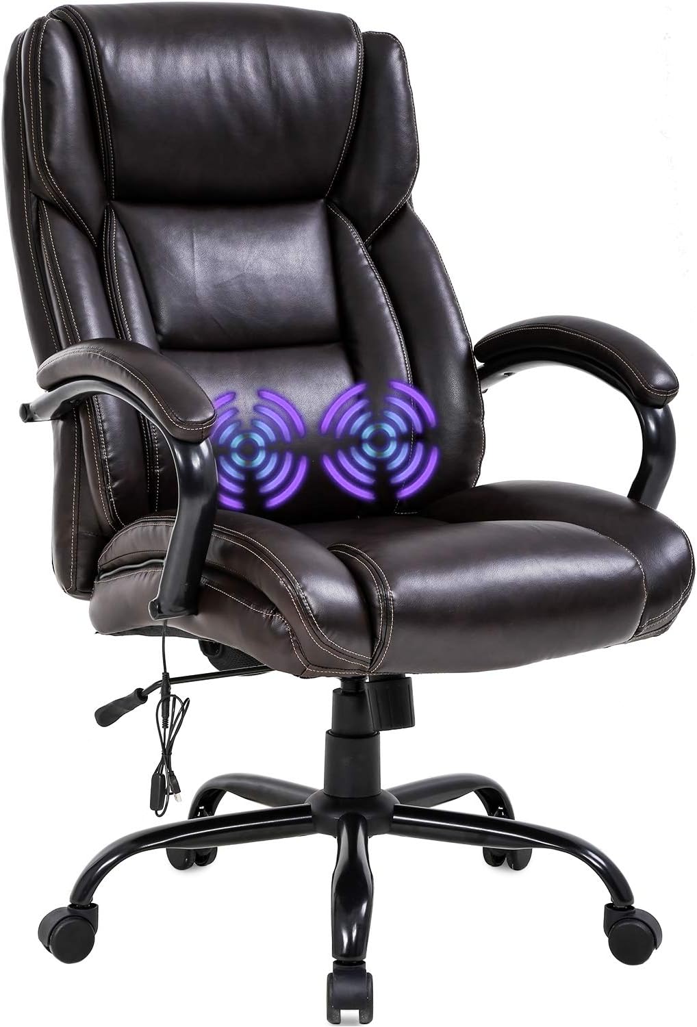 Big and Tall Office Chair 500lb Wide Seat Massage Desk Chair Ergonomic Computer Chair with Headrest Lumbar Support Armrest Rolling Swivel Chair Adjustable PU Leather Task Chair for Adults Women(Brown)