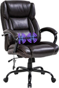 Big and Tall Office Chair 500lb Wide Seat Massage Desk Chair Ergonomic Computer Chair with Headrest Lumbar Support Armrest Rolling Swivel Chair Adjustable PU Leather Task Chair for Adults Women(Brown)