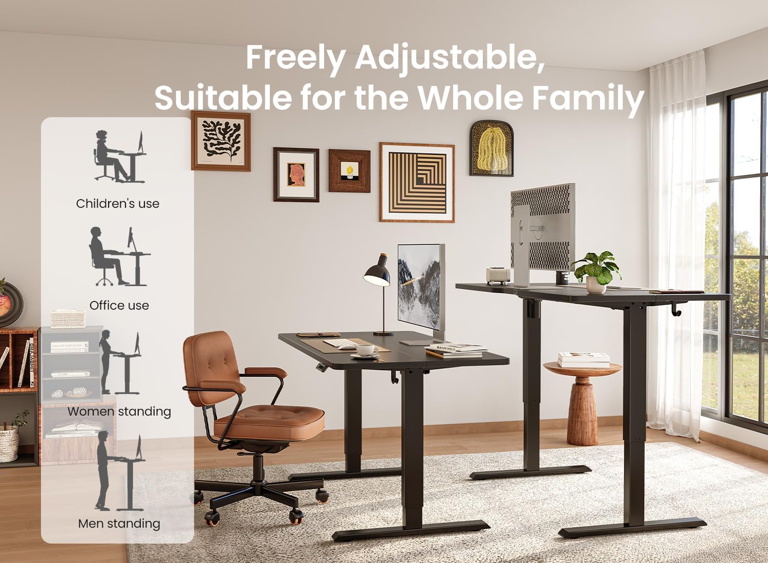 BANTI 48 × 24 Inches Standing Desk, Ergonomic, Electric Height Adjustable, Sit and Stand Up, Computer Office Desk with Splice Board, Black Frame/Black Top