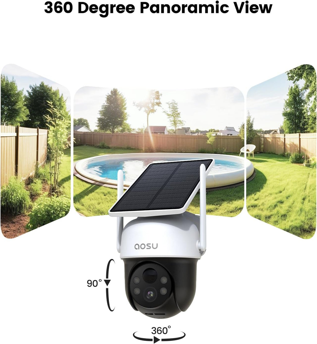 AOSU Solar Security Camera Wireless Outdoor Solar Camera Security Outdoor with Fixed Solar Panel