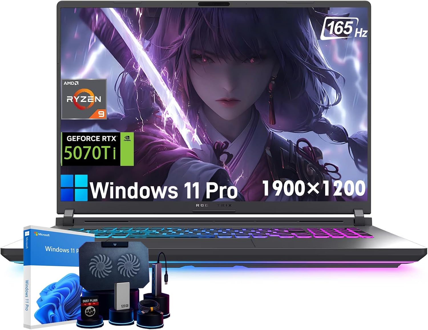 ASUS ROG Strix G16 Gaming Laptop - NVIDIA GeForce RTX 5070 Ti, 16' 165Hz WUXGA Display, AMD Ryzen 9 8940HX (Up to 5.3 GHz), WiFi 6E, RGB Backlit KB, Win11 Pro, 64GB DDR5 RAM, 2TB SSD, w/Accessories