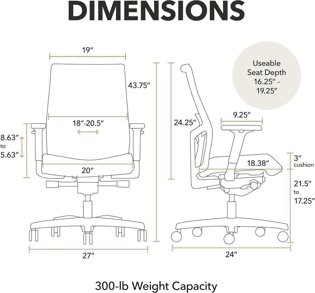 HON Ignition 2.0 Mid‑Back Ergonomic Office Chair, Mesh Task Seating with Lumbar Support, Advanced Synchro‑Tilt, Height and Width Adjustable Arms, Black Frame, Frost