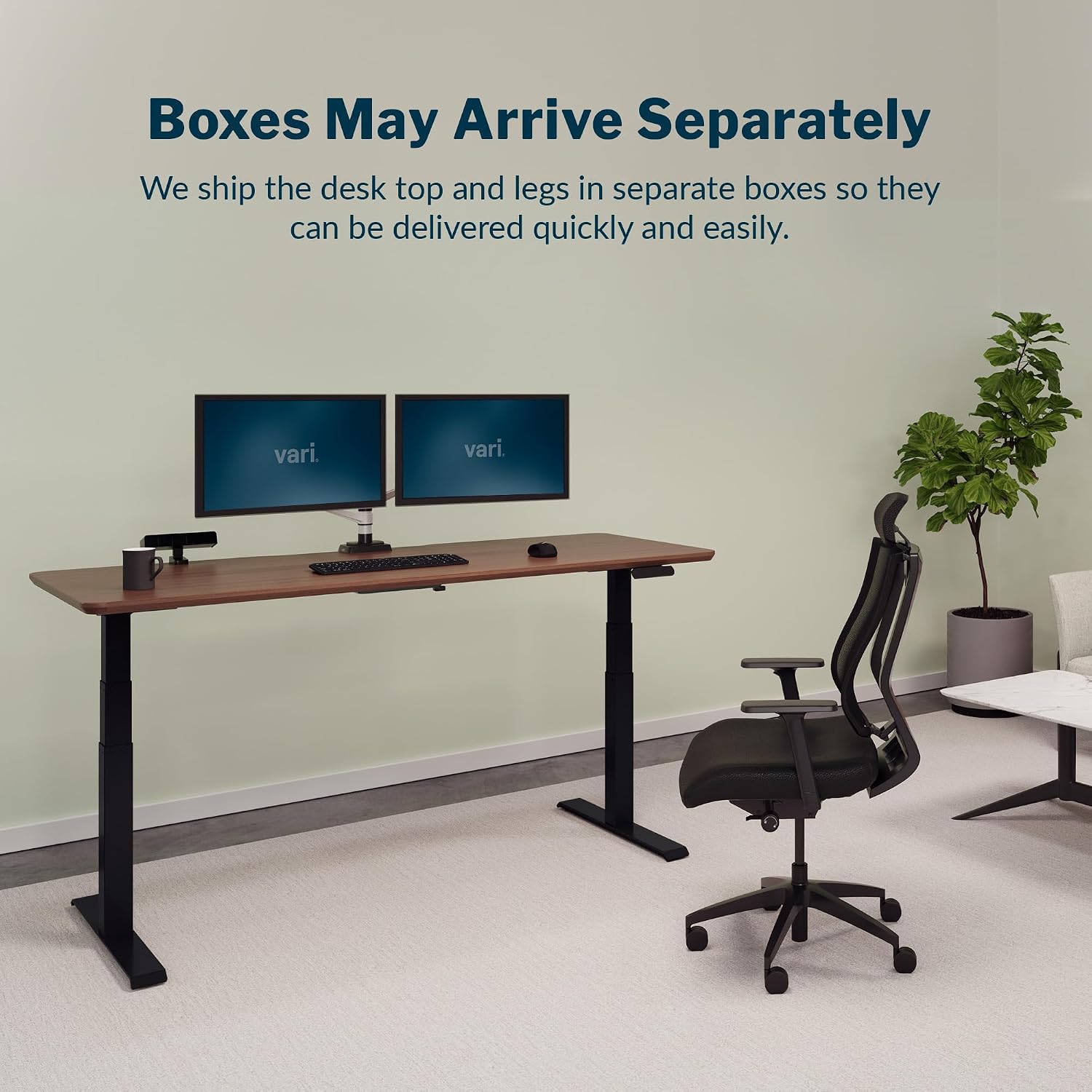 Vari Classic Electric Standing Desk - VariDesk Height Adjustable Sit/Stand Desk - Dual Motor with Memory Presets, Stable T-Style Legs - Gaming or Home Office Workstation - 72'x30', Walnut/Black