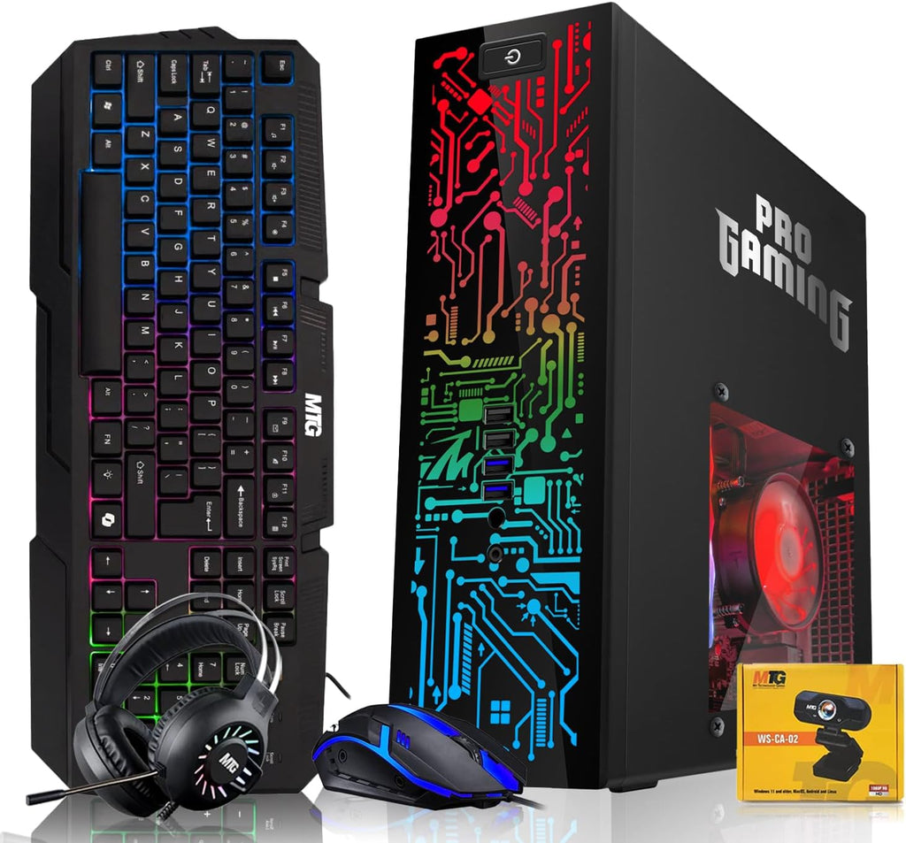HP Black Desktop Computer PC–Intel Core i5,16GB ARGB RAM,512GB SSD,GT-1030 Graphic Card,RGB KBM with AI Copilot Key,RGB Headphone,Webcam,Windows 11 (Renewed)