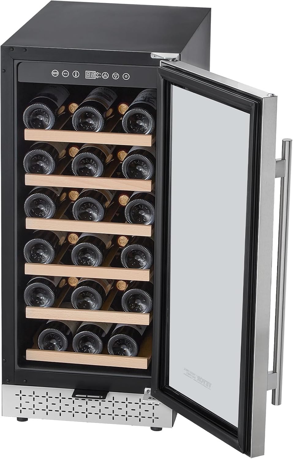 VEVOR YC-100A, 28, Mini Wine Refrigerator with Glass Door, Adjustable Shelves, Digital Temperature Control, Built-in & Freestanding Cooler Fridge for Home, Office, Bar, 32 Bottle, Sliver