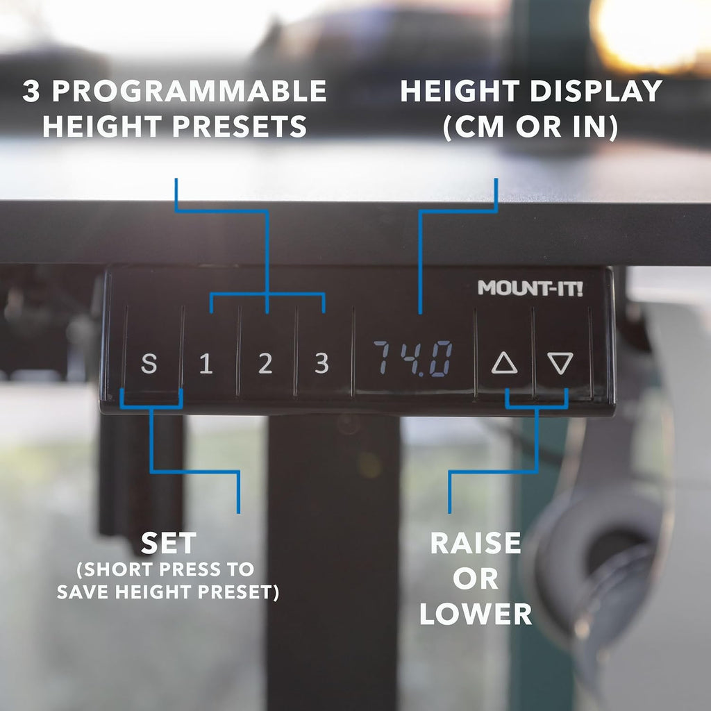 Mount-It! Electric L-Shaped Standing Desk, Dual Motor Height Adjustable Corner Sit-Stand Workstation for Small Spaces, Digital LED Control Panel with 3 Memory Presets, 176 lb Capacity, Black