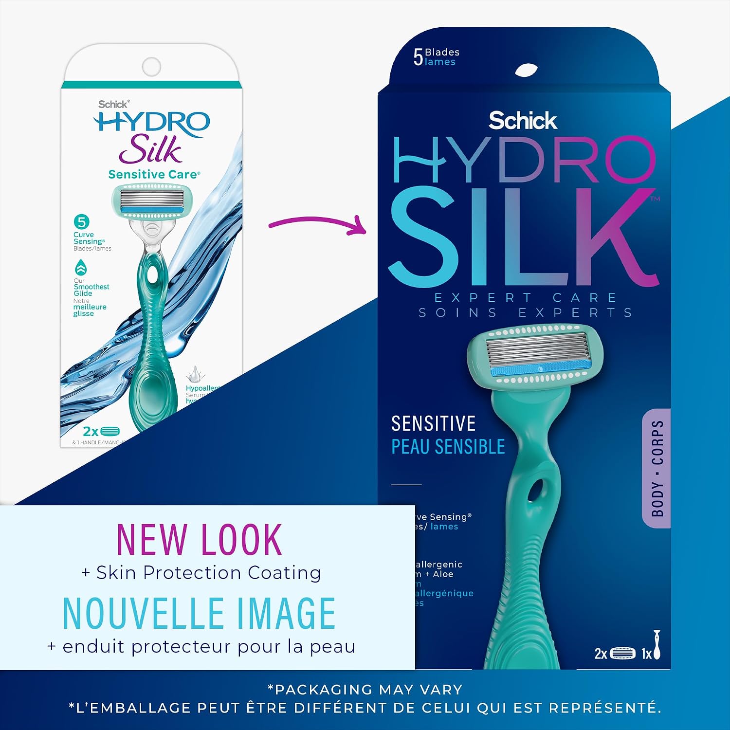 Schick Hydro Silk Sensitive Women's Razor | 5-Blade Razors for Women Sensitive Skin | Womens Razors-Sensitive Skin-| 1 Handle & 2 Razor Blade Refills,(Pack of 12)