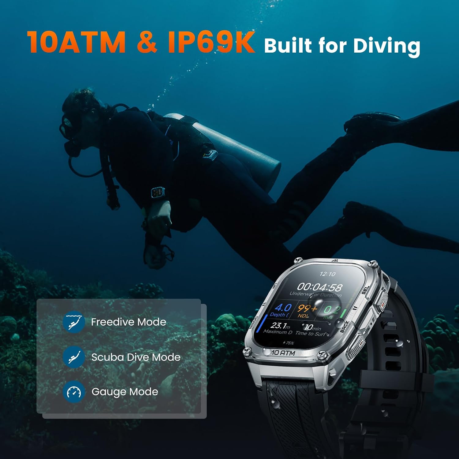KOSPET Tank M4 Smart Watch for Men, Full Stainless Steel, GPS & Offline Maps,10ATM Waterproof 45m Freediving, 50-Day Battery, Bluetooth Calls, 24/7 Heart Monitor, for Android & iOS