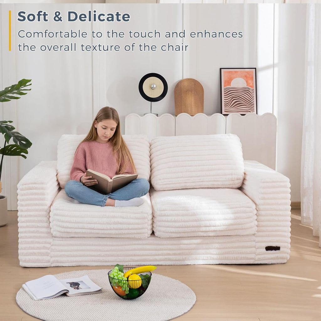 MAXYOYO Giant Bean Bag Chair for Adults, Upholstered Loveseat Floor Sofa with Pillows and Armrests, Large Bean Bag Sofa Plush Chair Couch for Bedroom Living Room, White