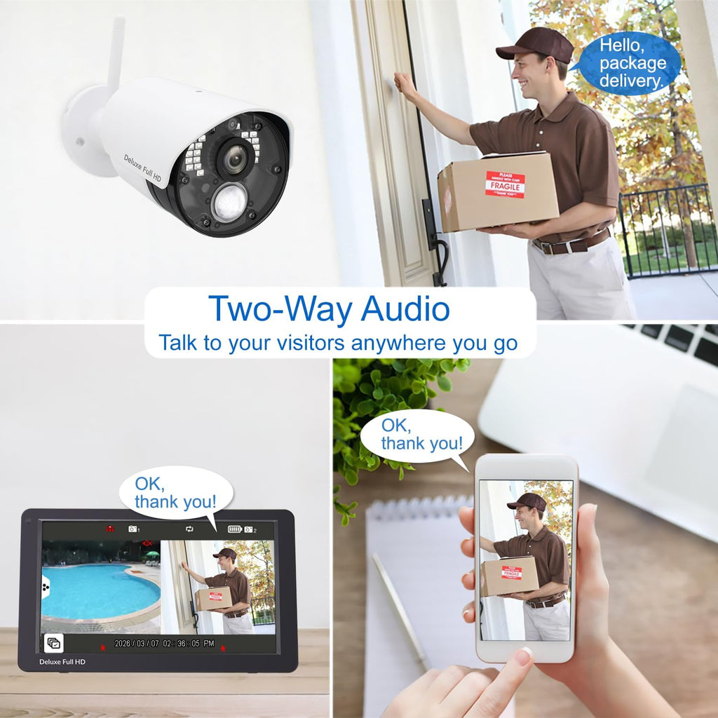 CasaCam Guardiancam Deluxe | 4-Channel Wireless Security Camera System with 10.1' Touchscreen Monitor & 2 1080p Cameras | Longer Range, Two-Way Audio, Free APP, 32GB SD Card Installed, VS5102A