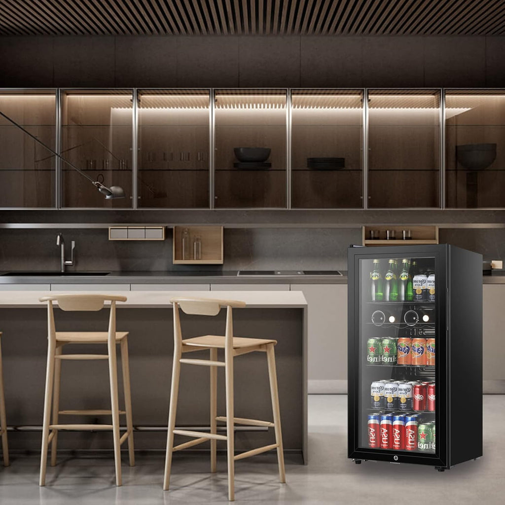 HAILANG 4.5 cu.ft Beverage Refrigerator Cooler, Mini Fridge with Glass Door for Beer Soda or Wine, Perfect for Home,Bar, Office