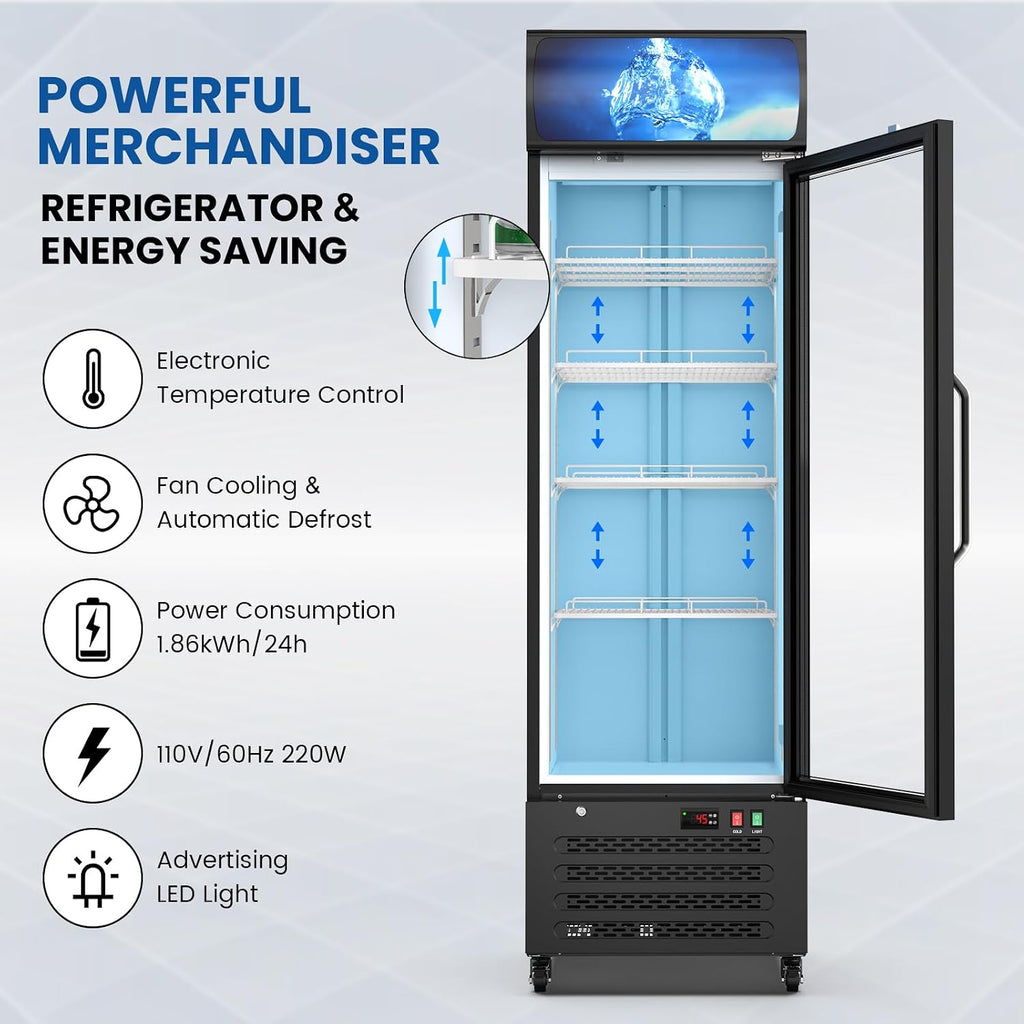 Mojgar 2.4 Cu Ft Commercial Merchandiser Refrigerator for Beverage,Glass Door Upright Display Fridge with Front LED Light,Large Freestanding Business Cooler for Shop,Restaurant,Apartment,etc