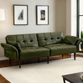 HALLYBEE Futon Sofa Bed, Sleeper Sofa, Small Couch with Storage Adjustable Armrests Pillows, Faux Leather Loveseat, Mid Century Modern Couches for Living Room, Bedroom, Apartment, Olive Green
