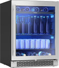Zephyr Brisas 24' Wine Fridge & Beverage Refrigerator ADA Single Zone Under Counter - Wine Cooler Cellars Small Home Beer Fridge Cabinet Drink Chiller Freestanding with Glass Door - 8 bottles 112 cans