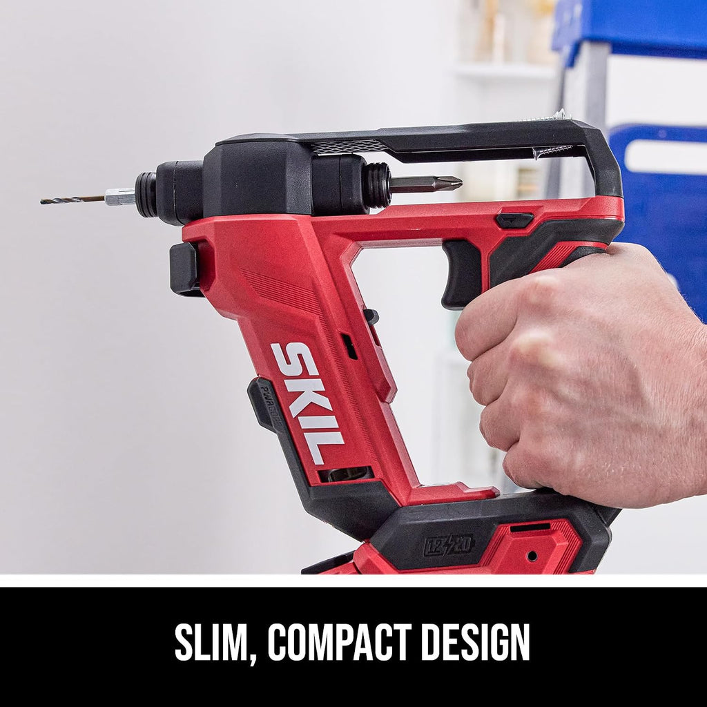 SKIL PWR CORE 20 Brushless 20V Flip Drill Driver Kit with Double Collect Flip Head, Torque Settings & Magnetic On-board Storage, Includes 2.0 Ah USB-C Battery and Charger - DL6300D-12