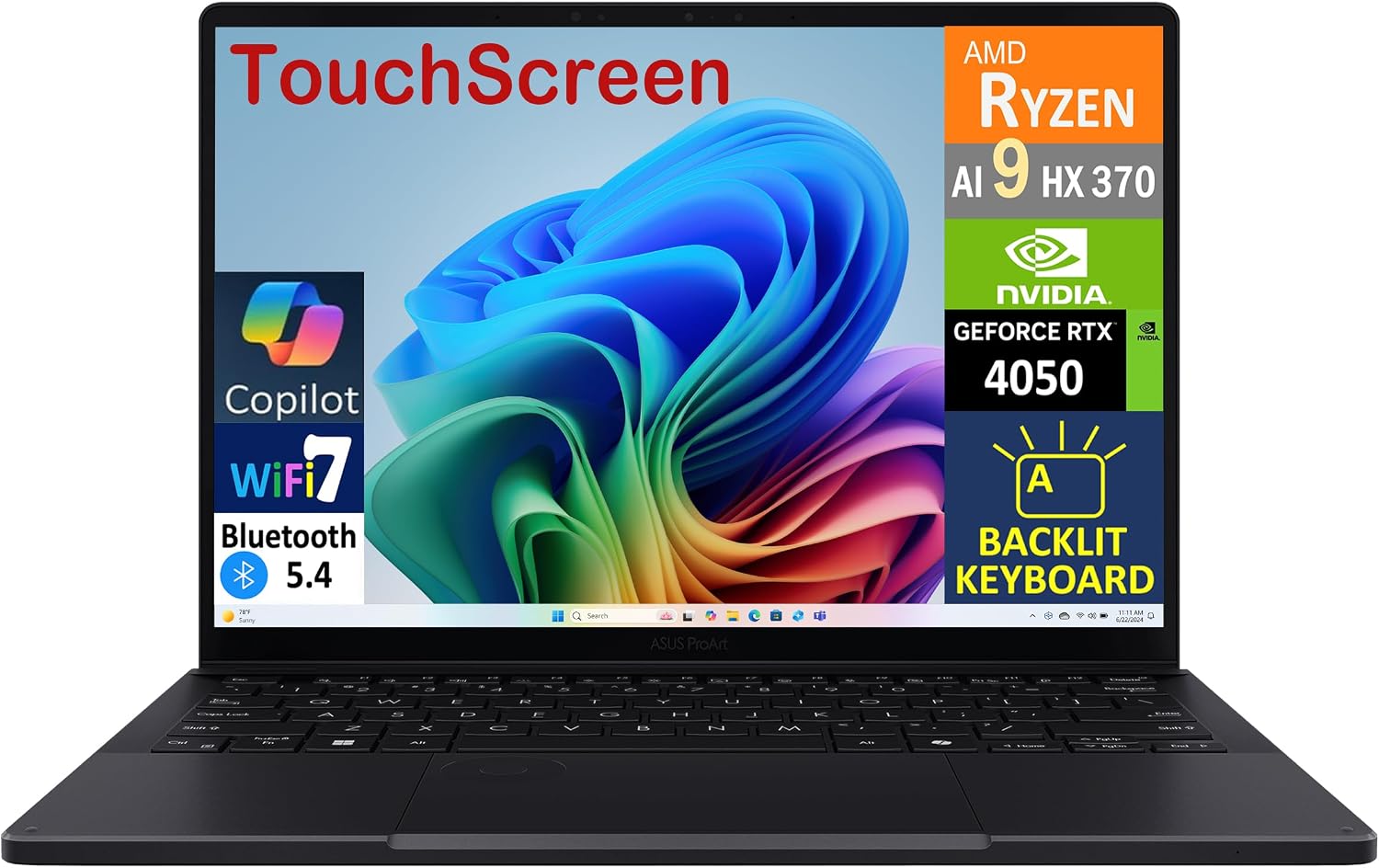 ASUS ProArt PX13 (Replace P16) 2-in-1 AI Laptop 13.3' Touch OLED 3K 500 nits Display (Ryzen AI 9 HX 370, RTX 4050, 32GB LPDDR5X, 2TB SSD, Backlit KYB, WiFi 7, BT 5.4, Win11P) w/DKZ USB Port Expander