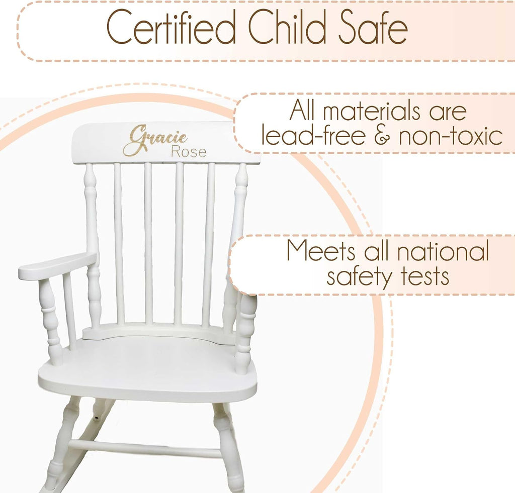 My Bambino Childrens Personalized Rocking Chair White Wood Engraved with Toddler Name | Baby Shower & Birthday Gift