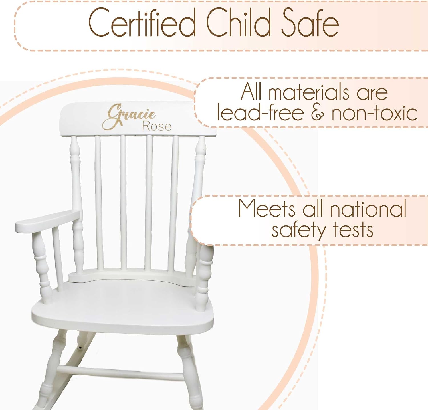 My Bambino Childrens Personalized Rocking Chair White Wood Engraved with Toddler Name | Baby Shower & Birthday Gift