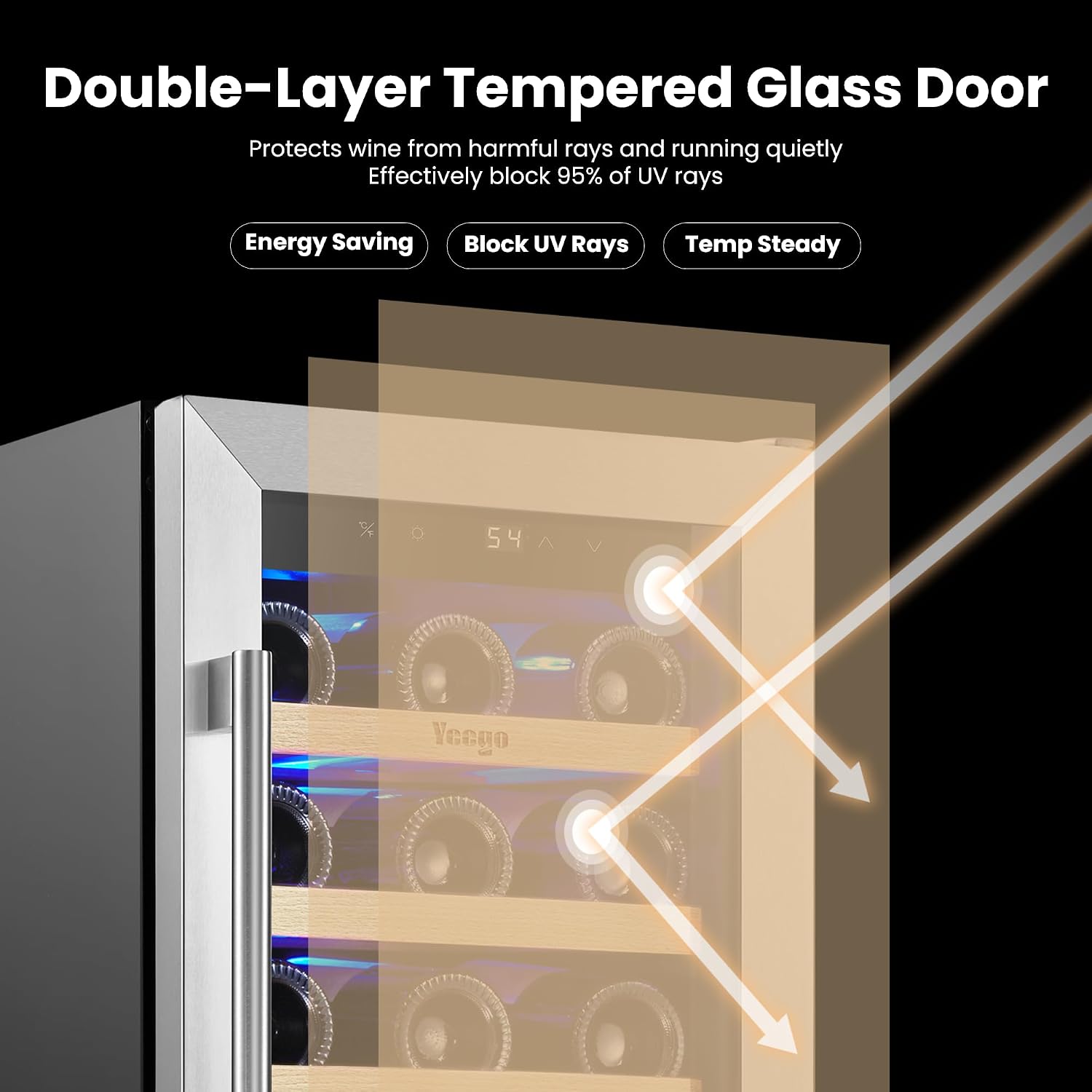 Yeego Wine Fridge Cooler - 15 Inch Wine Fridge Hold 33 Bottles, 40-65°F Wine Refrigerator Glass Door, Built in, Freestanding Under Counter Fridge for Beer Soda Drink Home Bar Office