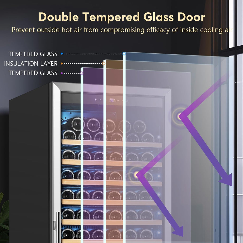 Tylza Wine Fridge 24 Inch, 189 Bottles Large Wine Cooler Refrigerator, Built-in or Freestanding Tall Wine Cooler with Upgraded Compressor, Low Noise, Fast Cooling and Intelligent Temperature Memory